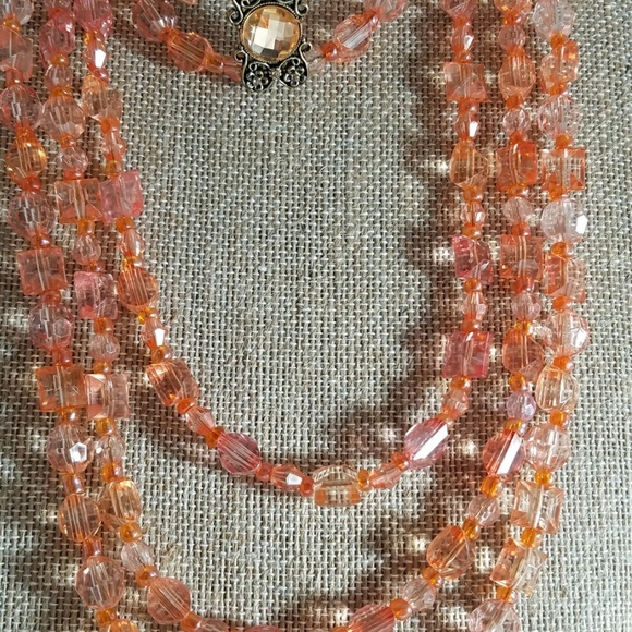 Hand Crafted Necklace & Bracelet Set Tangerine Crystal Wrap Coil 3 Strand - Picture 2 of 6